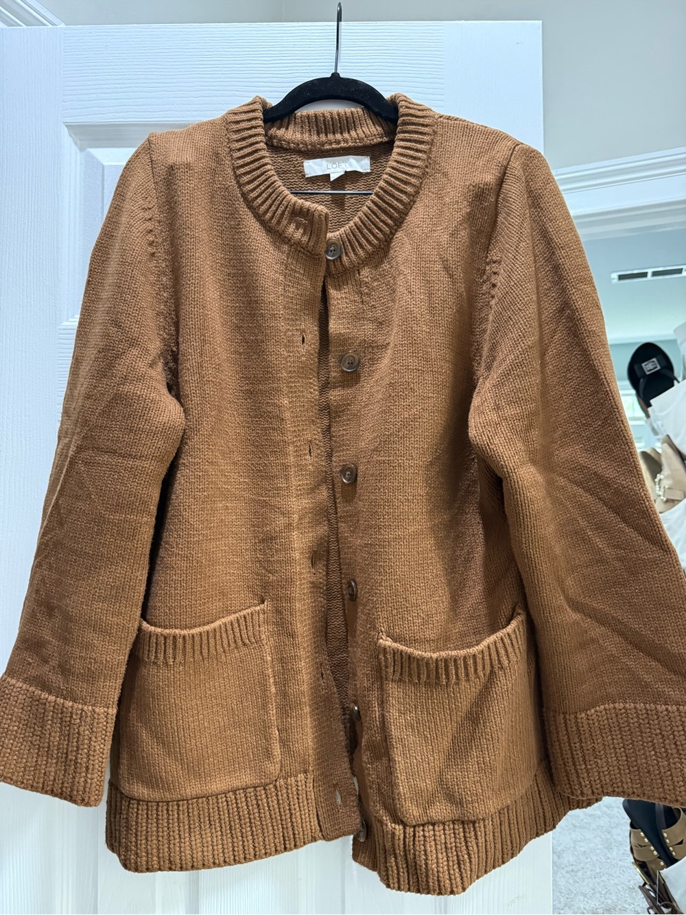 LOFT Cozy Camel Brown Knit Button-Front Jacket
